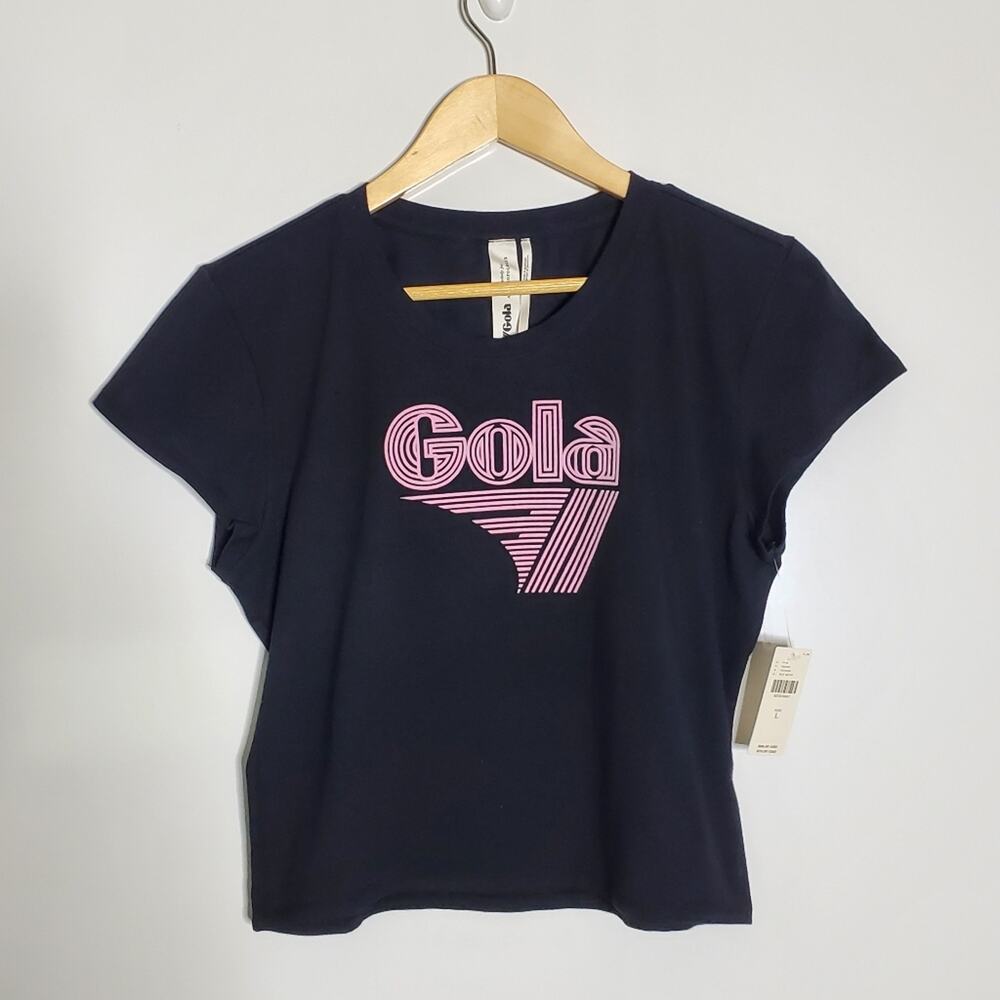 Gola x Anthropologie Black and Pink Logo Front cropped Tee - NWT Size Large